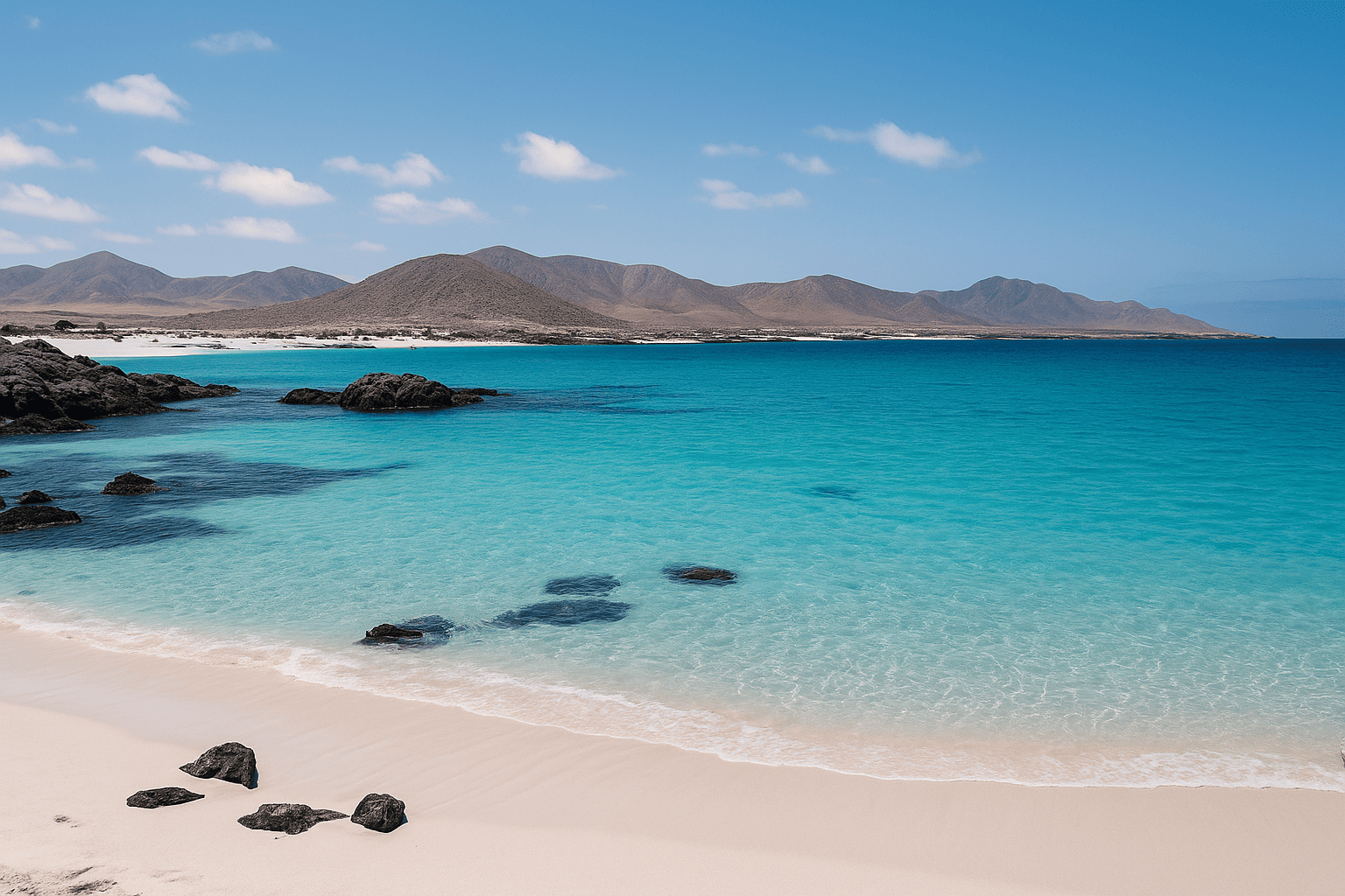 Playa de aguas turquesas y arena blanca en Bahía Inglesa, Región de Atacama, un destino imperdible para escapadas de fin de semana en el norte de Chile.